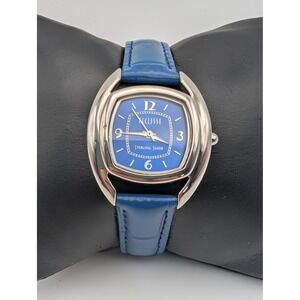 Ecclissi Watch Womens Sterling Silver Blue Dial Leather Strap 23383 Quartz